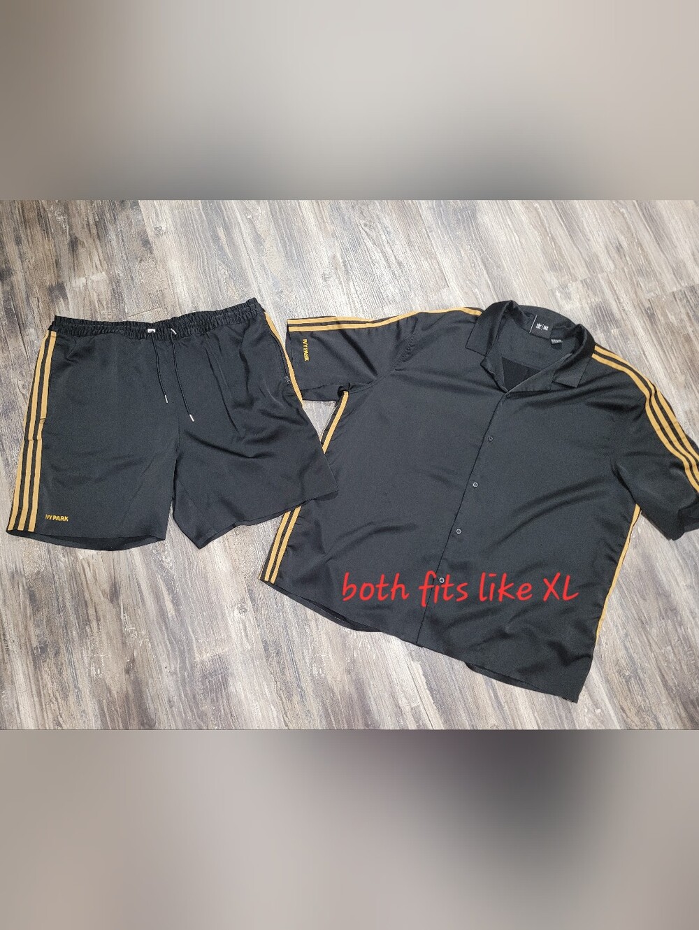 Ivy Park Black & Gold Satin pajamas short & button up M Xl. Fits like XL.